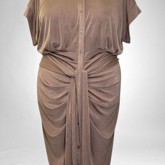 NINA PARKER Trendy Plus Size Tie-Front Ruched Shirtdress, NEW! Size 2X - Picture 4 of 9